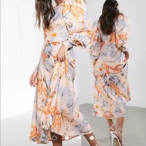 ASOS EDITION midi dress in peach floral palm print